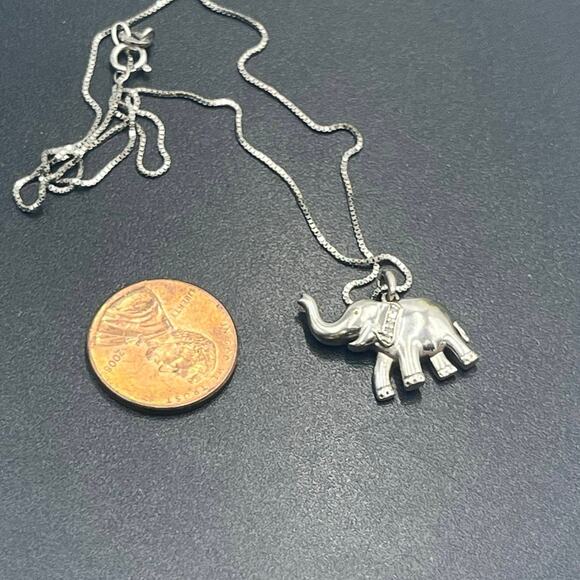 JWBR Solid Sterling Silver Diamond Elephant Trunk Up‎ Lucky Pendant Necklace - Picture 3 of 11